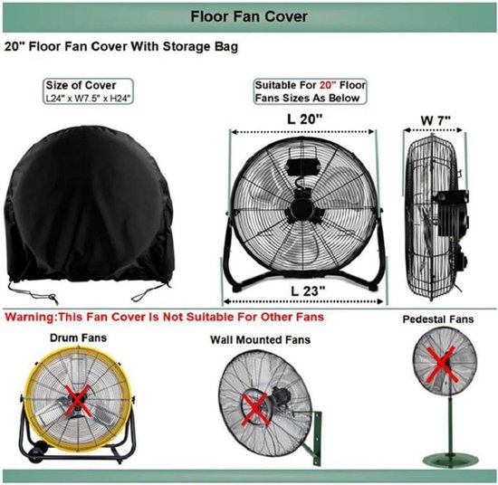 Waterdichte Ventilatorhoes voor 60cm Vloerventilator - Stof- en Weerbestendige Beschermhoes 61x61cm — afbeelding 4