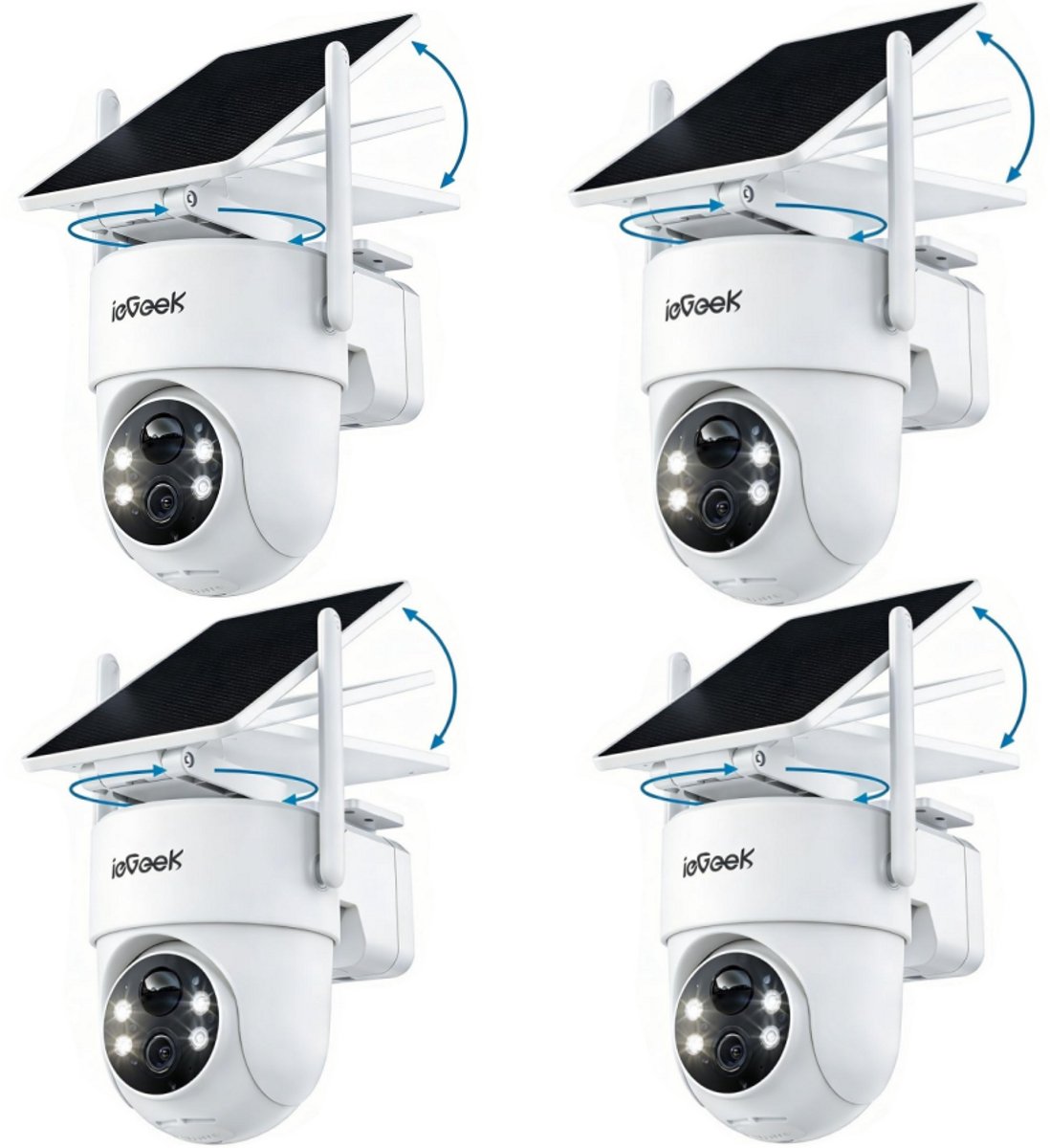 ieGeek Security Solo Camera S5 - Draadloze Beveiligingscamera voor Buiten - 2K HD-resolutie - 360° Pan & 90° Tilt - AI Auto Lock en Tracking - Zonne-energie - Geen Abonnementskosten - 4 Stuks