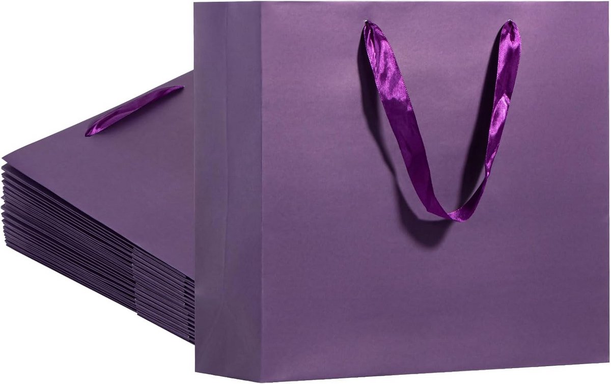 12 Stuks Extra Grote Paarse Geschenktassen van Kraftpapier met Handvatten