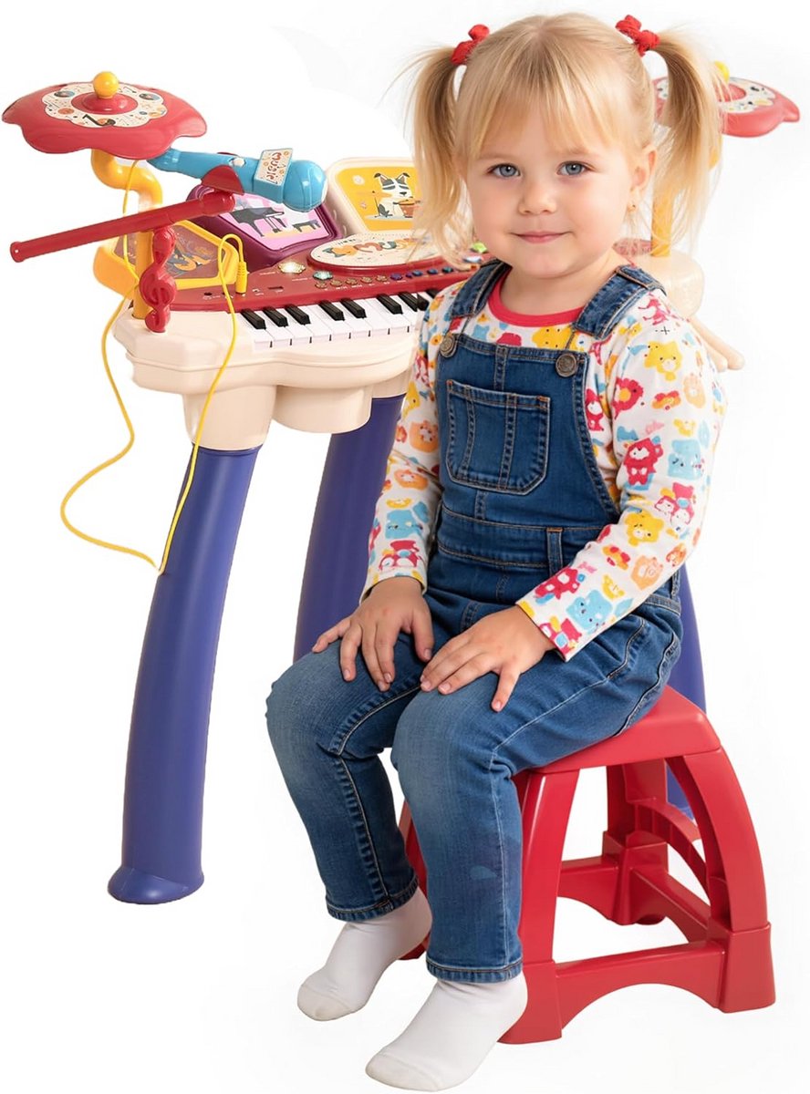 Kindervolgelpiano met Kruk en Microfoon - Elektronisch Muziekinstrument 32 Toetsen