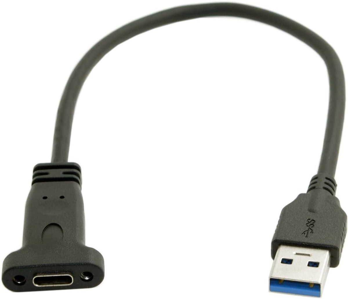 USB-C Vrouwelijke naar USB-A Mannelijke Kabel met Paneelmontage Schroefgat 20cm