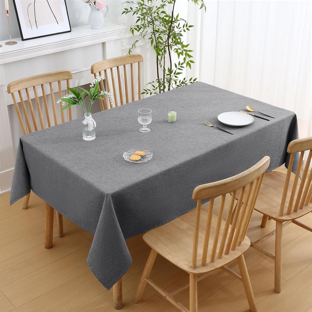 Rechthoekig Tafelkleed Linnenlook Donkergrijs 140x100 cm - Waterbestendig en Wasbaar