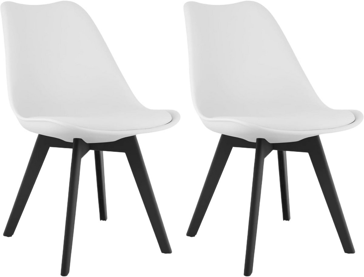 Set van 2 Moderne Eetkamerstoelen - Wit Kunststof en Kunstleer