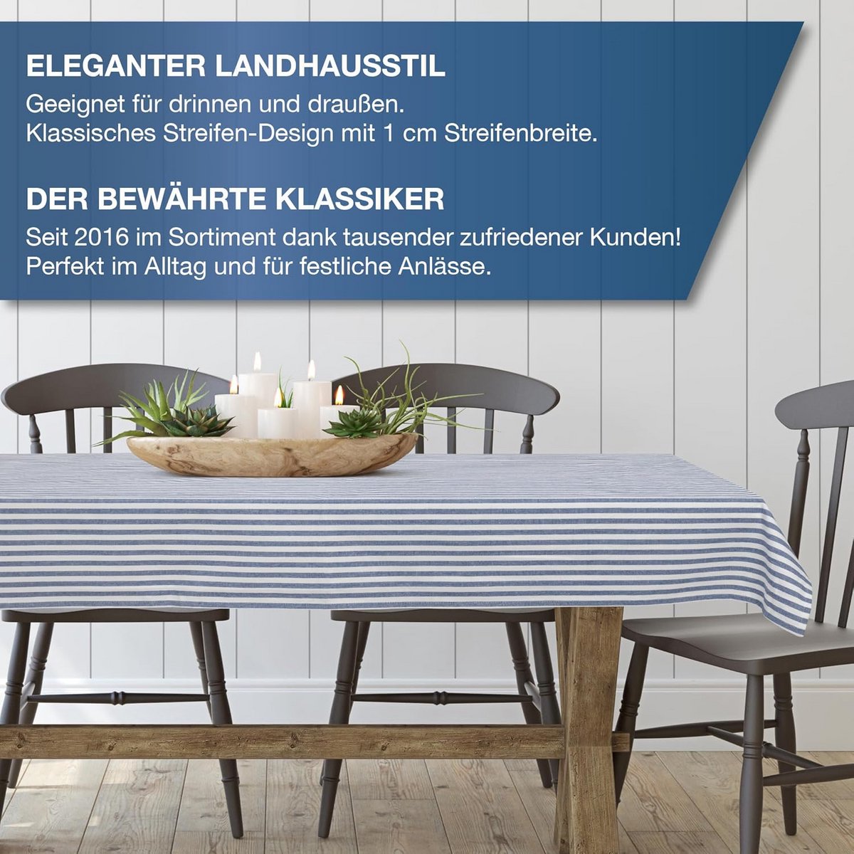 Gestreept Tafelkleed Blauw Wit 140x180 cm - Kwaliteit 100% Katoen
