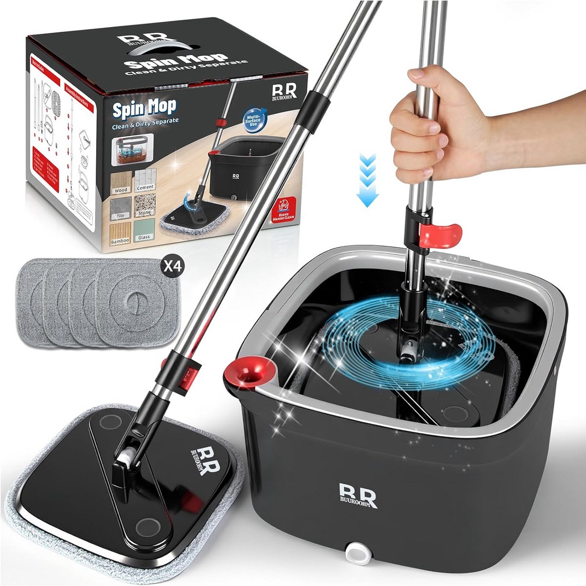 360° Draaibare Dweil Emmer Set met Microfiber Pads voor Efficiënte Schoonmaak
