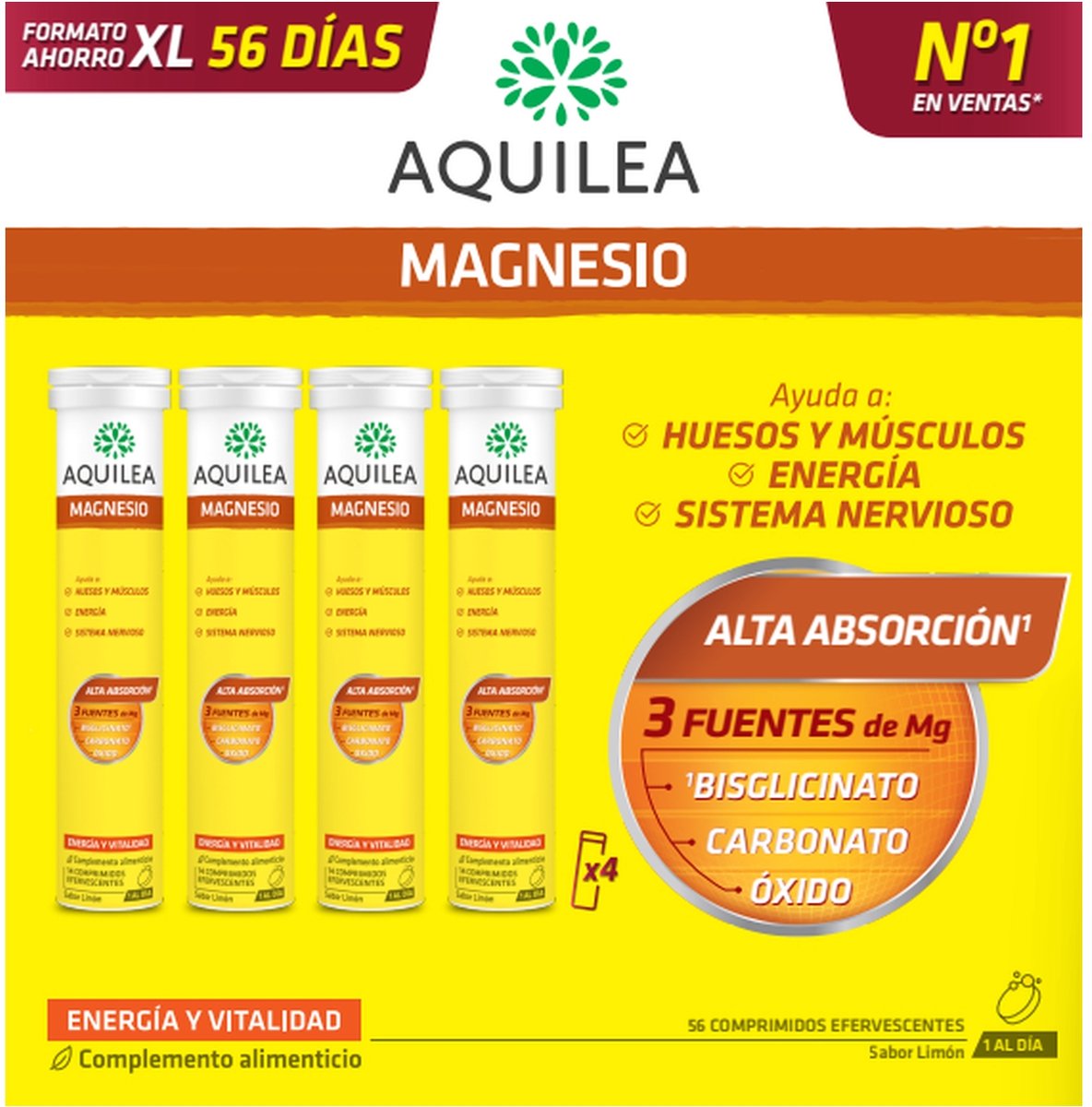 Aquilea Magnesium 56 bruistabletten|Aquilea Magnesium 56 effervescent tablets|Aquilée Magnésium 56 tablettes effervescentes
