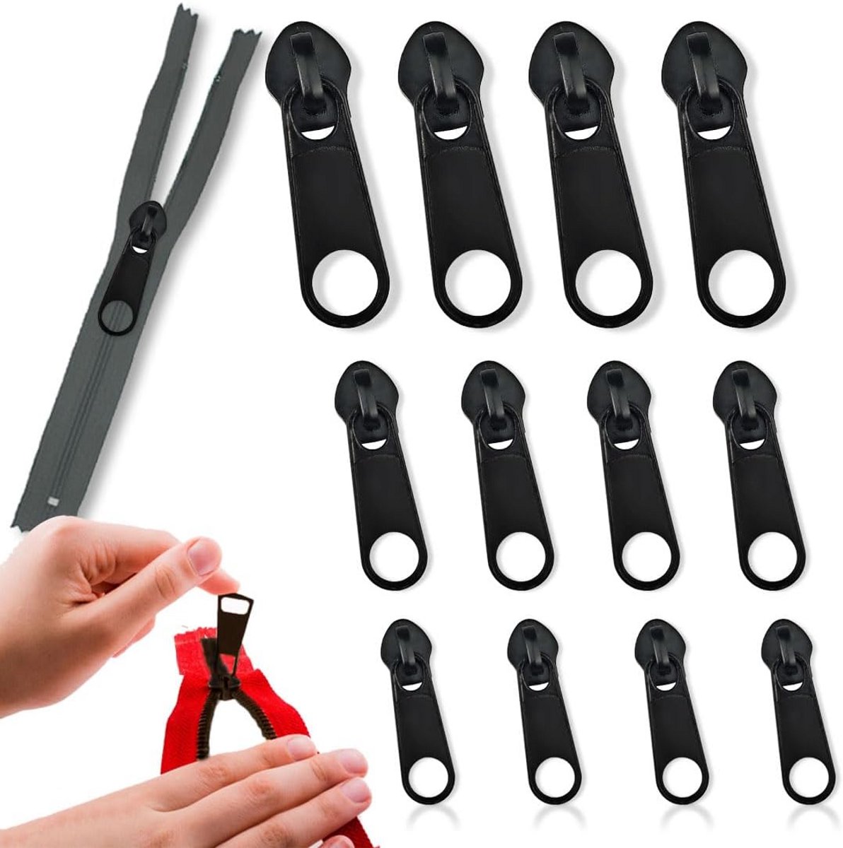 Universele Ritssluiting Reparatie Set 12 Stuks - Afneembare Schuifregelaars Maat 3, 5 en 8