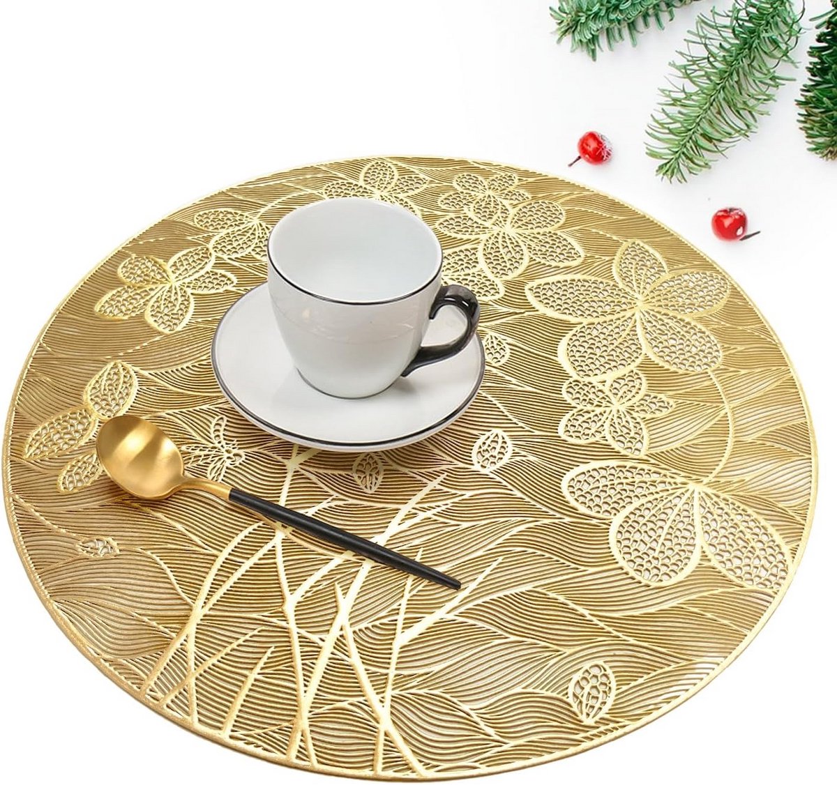 Set van 6 Ronde PVC Placemats in Goudkleur - Wasbaar en Duurzaam
