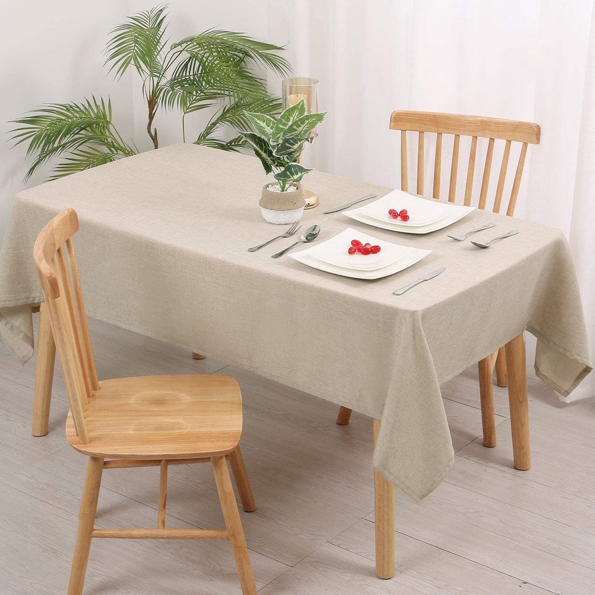 Waterafstotend Tafelkleed Rechthoekig Linnenlook Beige Duurzaam en Onderhoudsarm