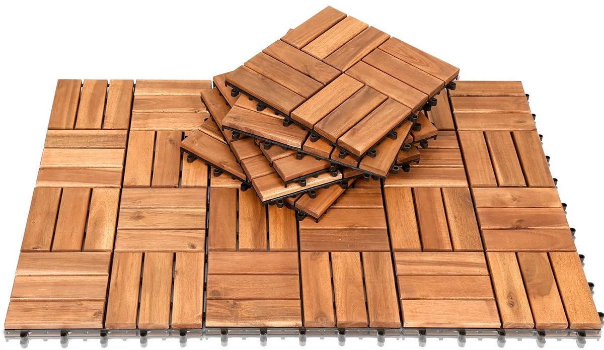 11 Stuks Houten Terrastegels Acaciahout 30x30 cm - 1m² Balkontegels Snel Leggen