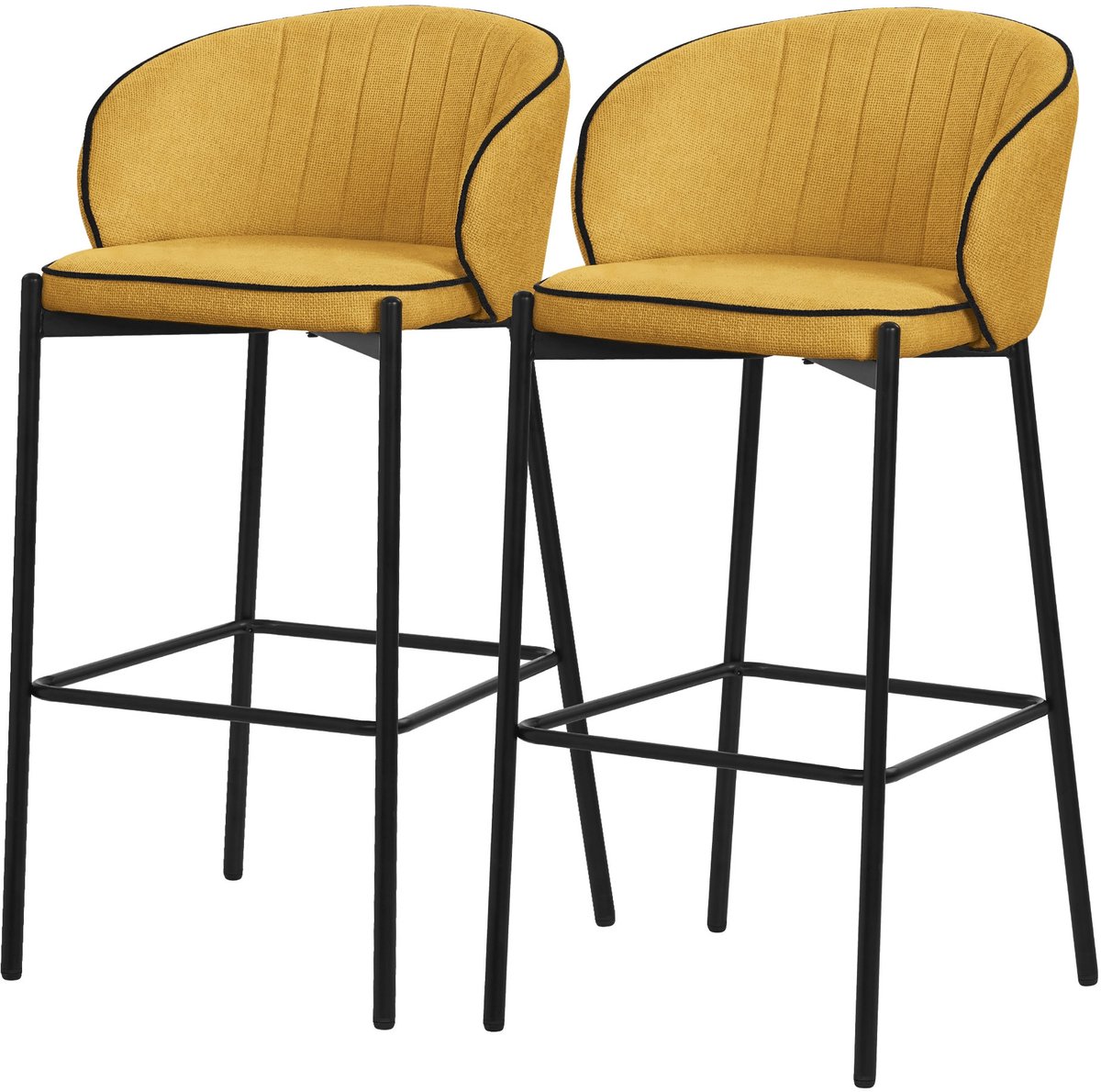 ml-design barkrukken set van 2 mosterd stoffen bekleding 76 cm comfortabele gestoffeerde barkrukken met metalen frame ergonomische keukenstoelen met rugleuning en voetsteun hoge bistrokrukken stabiele scandinavische hoge stoelen voor keuken en bar