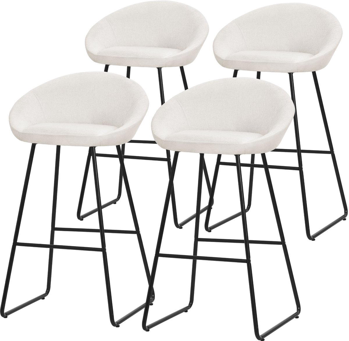 ml-design barkrukken set van 4 beige stoffen bekleding 75 cm comfortabele gestoffeerde barkrukken met metalen frame ergonomische keukenstoelen met rugleuning en voetsteun hoge bistrokrukken stabiele scandinavische hoge stoelen voor keuken en bar