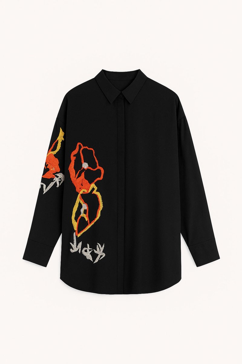 Touché Privé - Geborduurde viscose blouse - Zwart - Dames