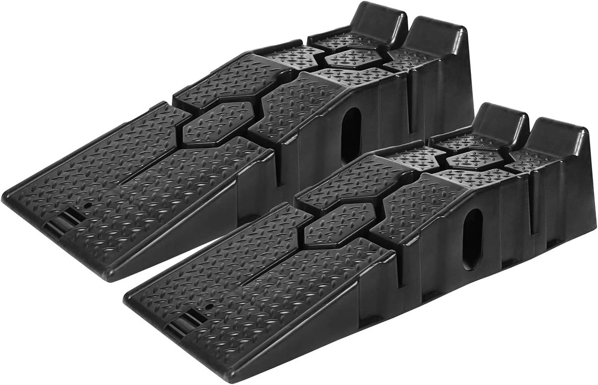 Set van 2 Auto Oprijplaten Zwart Kunststof Hefplatform 17cm Hoogte 2,5 Ton Draagvermogen