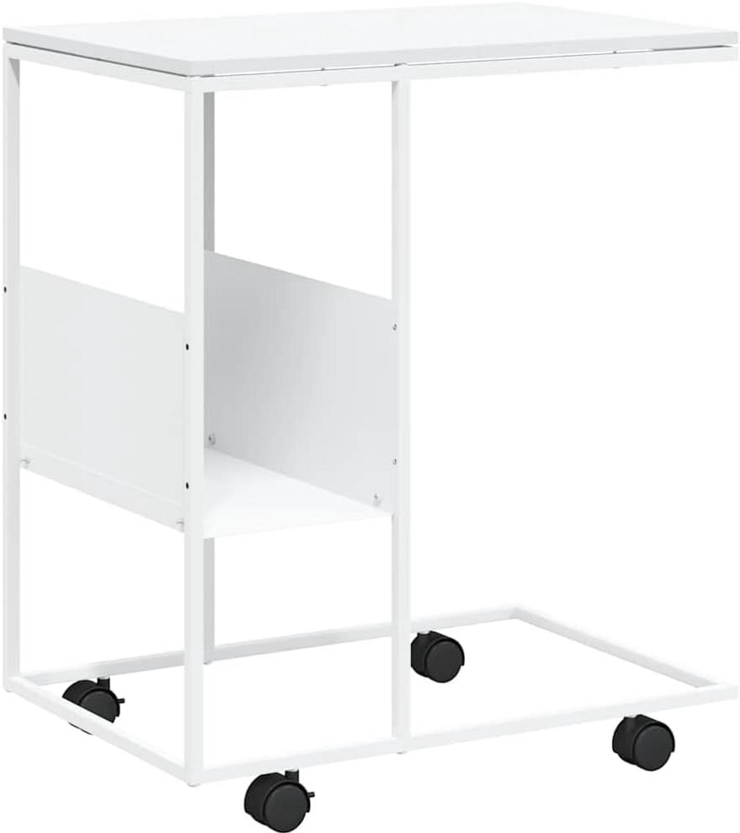 C-vormige bijzettafel met wieltjes 55x36x63,5 cm wit