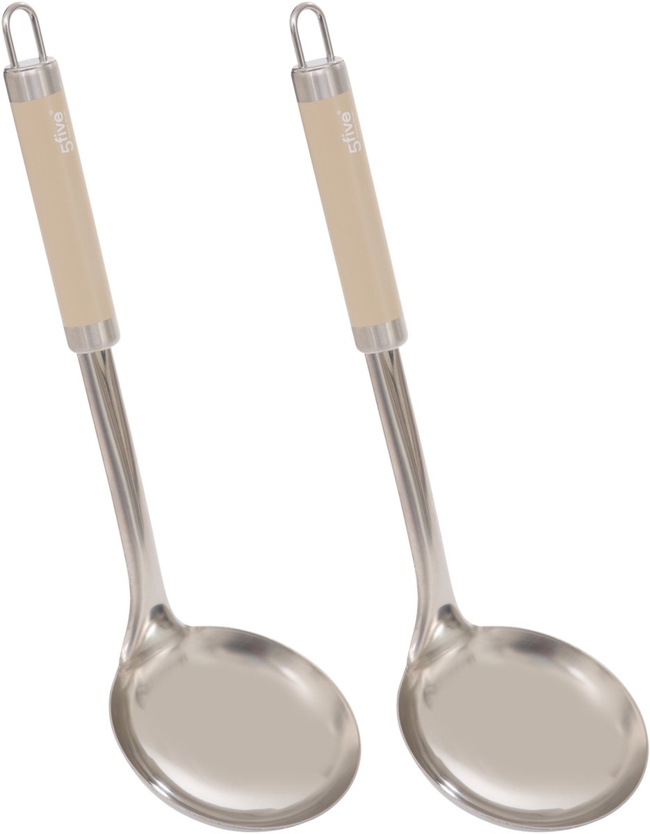5Five opscheplepel Paris - 2x - 30 cm - RVS - aluminium - beige/zilver - keukengerei - soeplepel