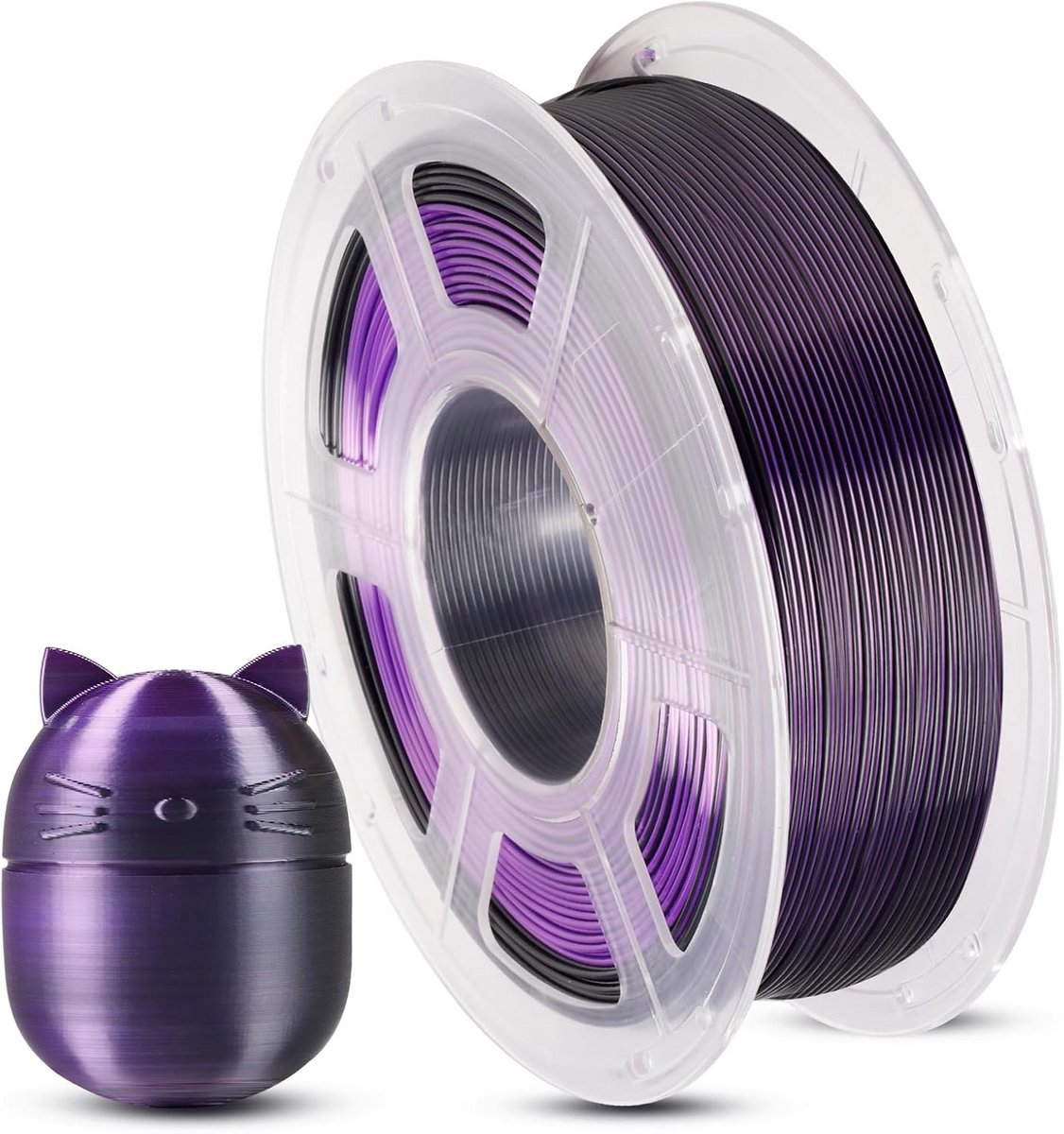 Zijde PLA 3D Printer Filament 1.75mm Dubbelkleurig Zwart-Violet 1KG Spoel - Hoge Precisie
