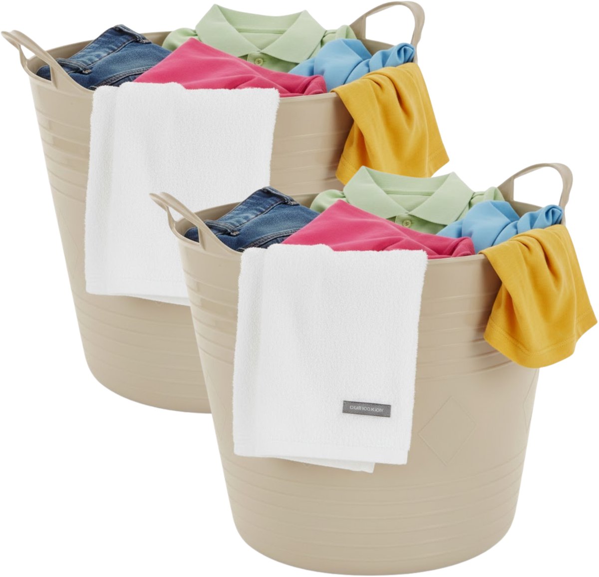 Excellent houseware flexibele wasmand - 2x - beige - 27 liter - kunststof - 42 x 40 x 35 cm