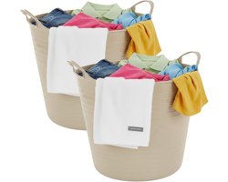 Excellent houseware flexibele wasmand - 2x - beige - 27 liter - kunststof - 42 x 40 x 35 cm