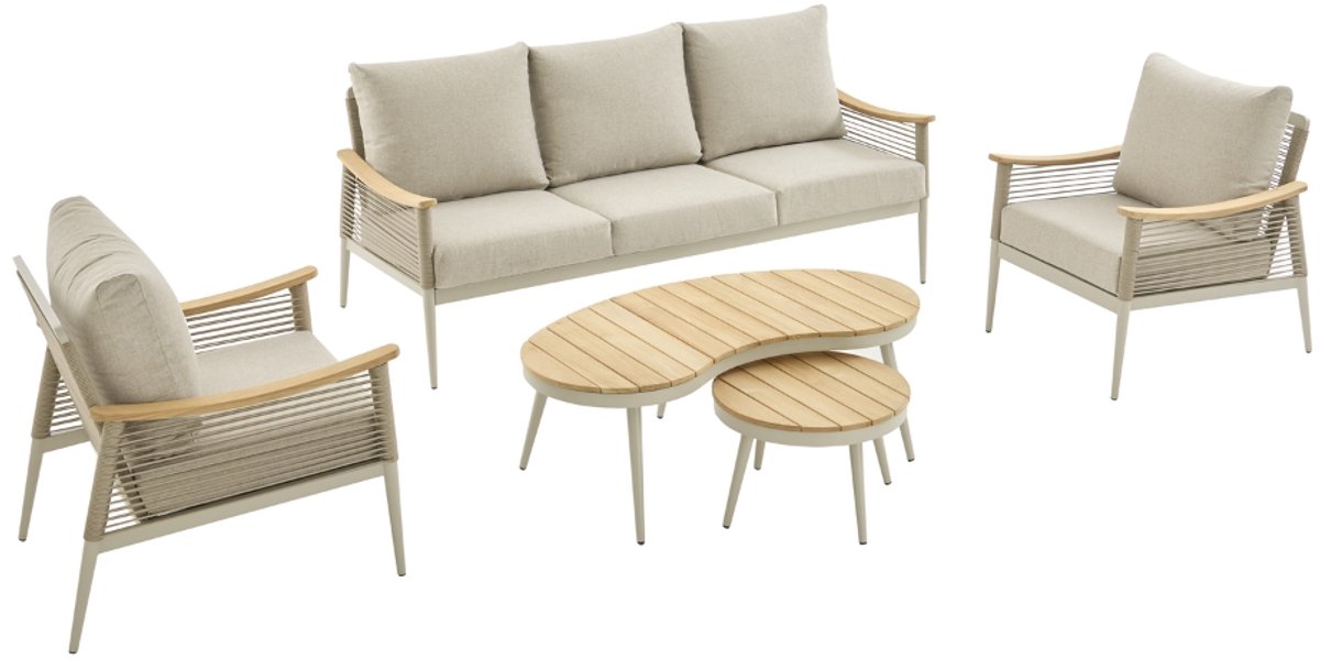 Selena Loungeset - Tuinset - 5 Delig - 5 Zitplaatsen - Aluminium Frame- Beige