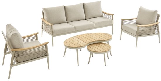 Selena Loungeset - Ensemble de Jardin - 5 Pièces - 5 Places - Cadre en Aluminium - Beige