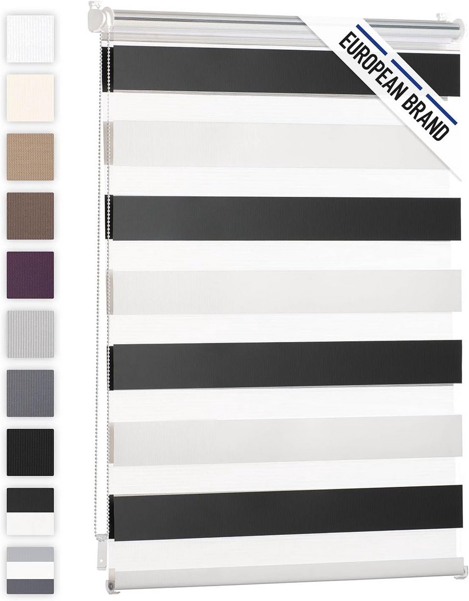 Dimbare Dubbellaags Rolgordijn Zonder Boren Wit Zwart 85 x 155 cm