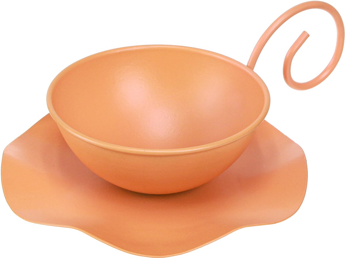 Decoratieve metalen kop, oranje, Ø11,5 cm, H6 cm, met schotel, 2 stuks