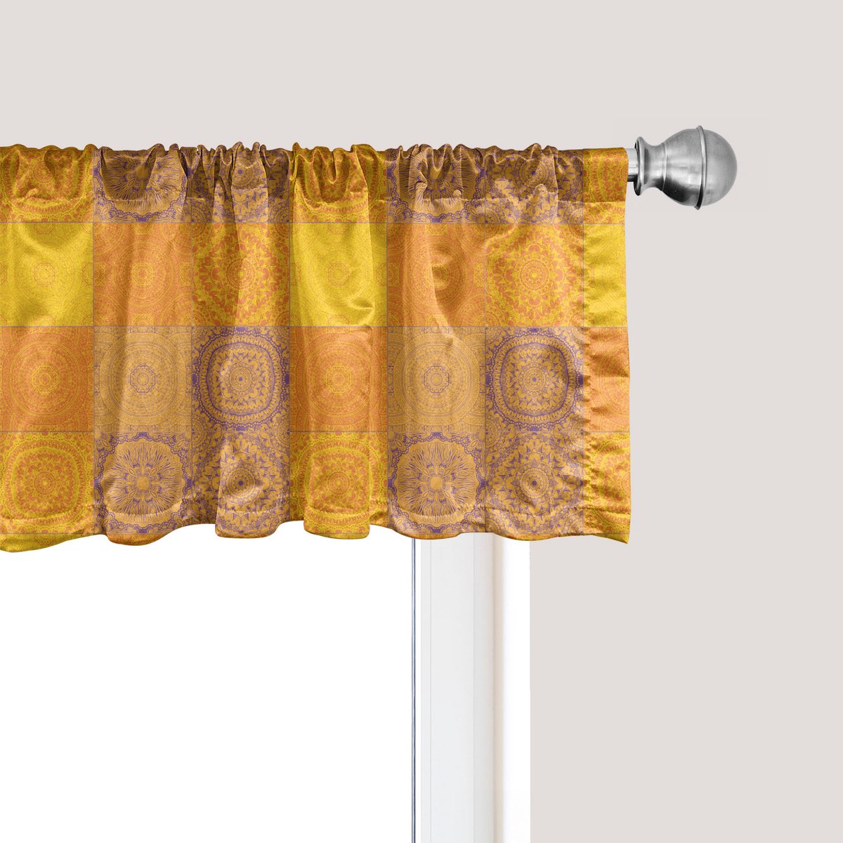 ABAKUHAUS Etnische raamvalance, gordijnvalance voor keuken en slaapkamer met tunnelzoom, 137 cm x 45 cm, Oranje Violet