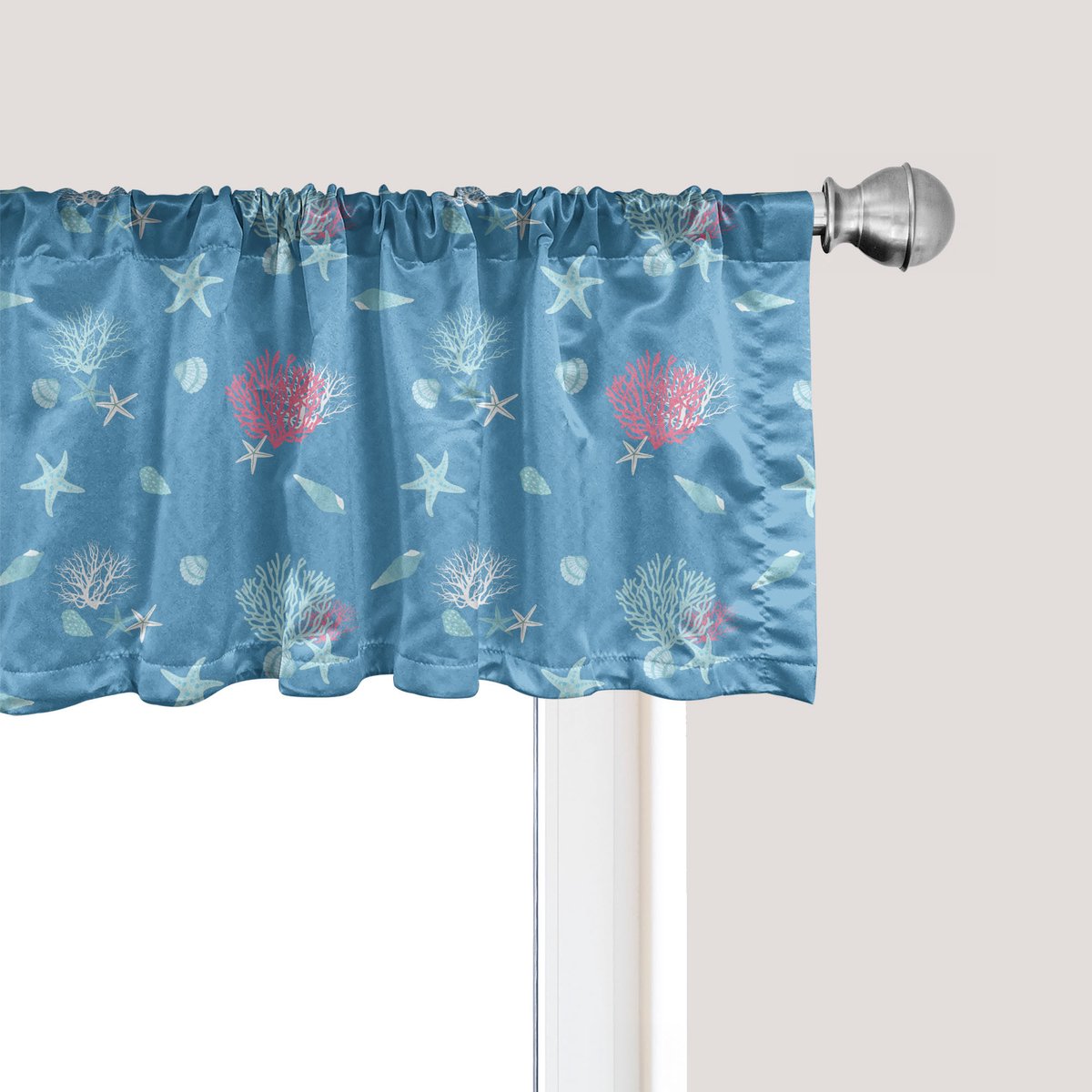 ABAKUHAUS Onderwater raamvalletje, gordijnvalletje voor keuken en slaapkamer met tunnelzoom, 137 cm x 30 cm, diep hemelsblauw en roze