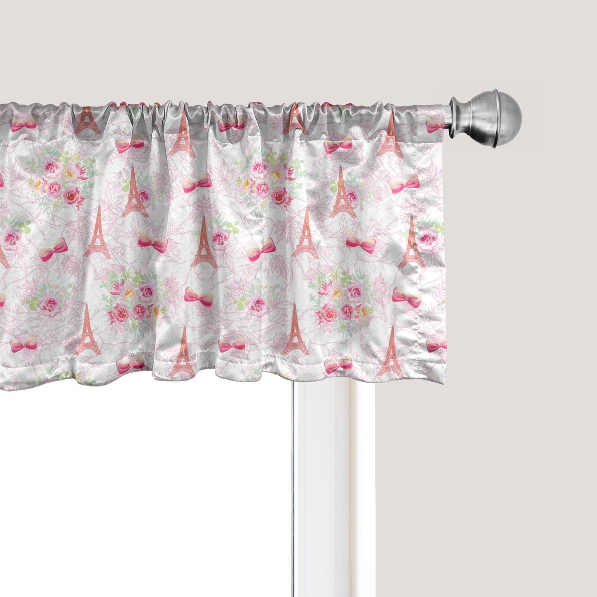 ABAKUHAUS Parijs raamvalletje, gordijnvalletje voor keuken en slaapkamer met tunnelzoom, 137 cm x 45 cm, lichtgroen lichtroze