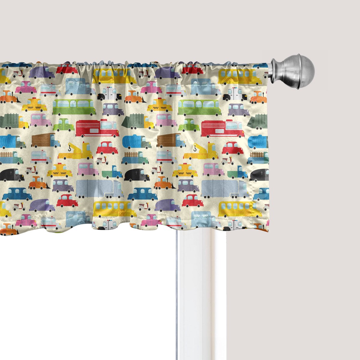 ABAKUHAUS Kleuterschool Raamvalletje, Gordijnvalletje voor Keuken en Slaapkamer Decoratie met Tunnelzoom, 137 cm x 30 cm, Crème en Meerkleurig