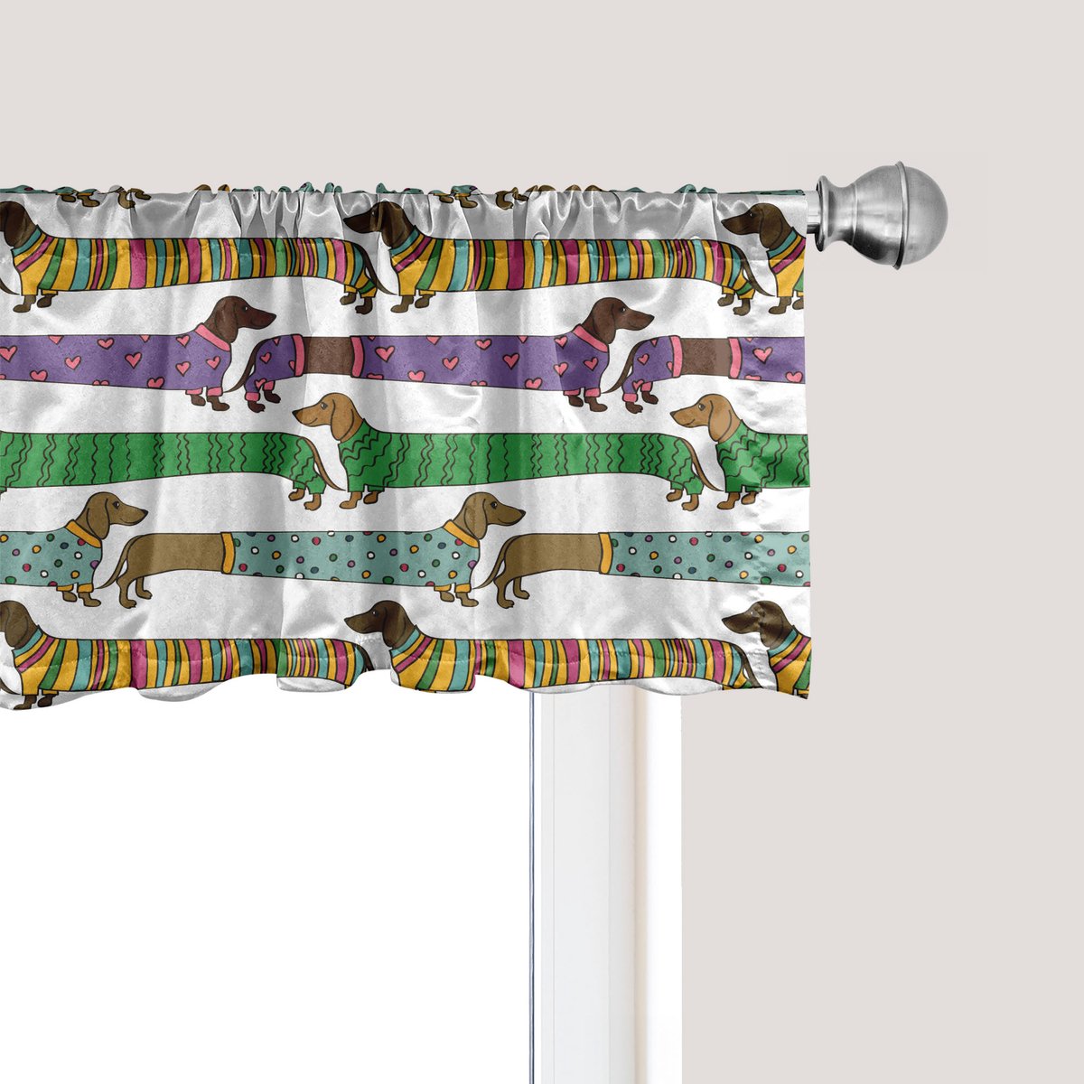 ABAKUHAUS Gordijnvalletje voor hondenliefhebbers, Gordijnvalletje voor keuken en slaapkamer met tunnelzoom, 137 cm x 45 cm, Multicolor