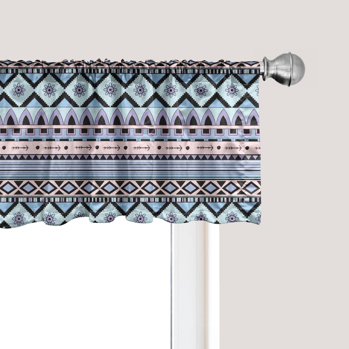 ABAKUHAUS Boho raamvalletje, gordijnvalletje voor keuken en slaapkamer met tunnelzoom, 137 cm x 30 cm, veelkleurig