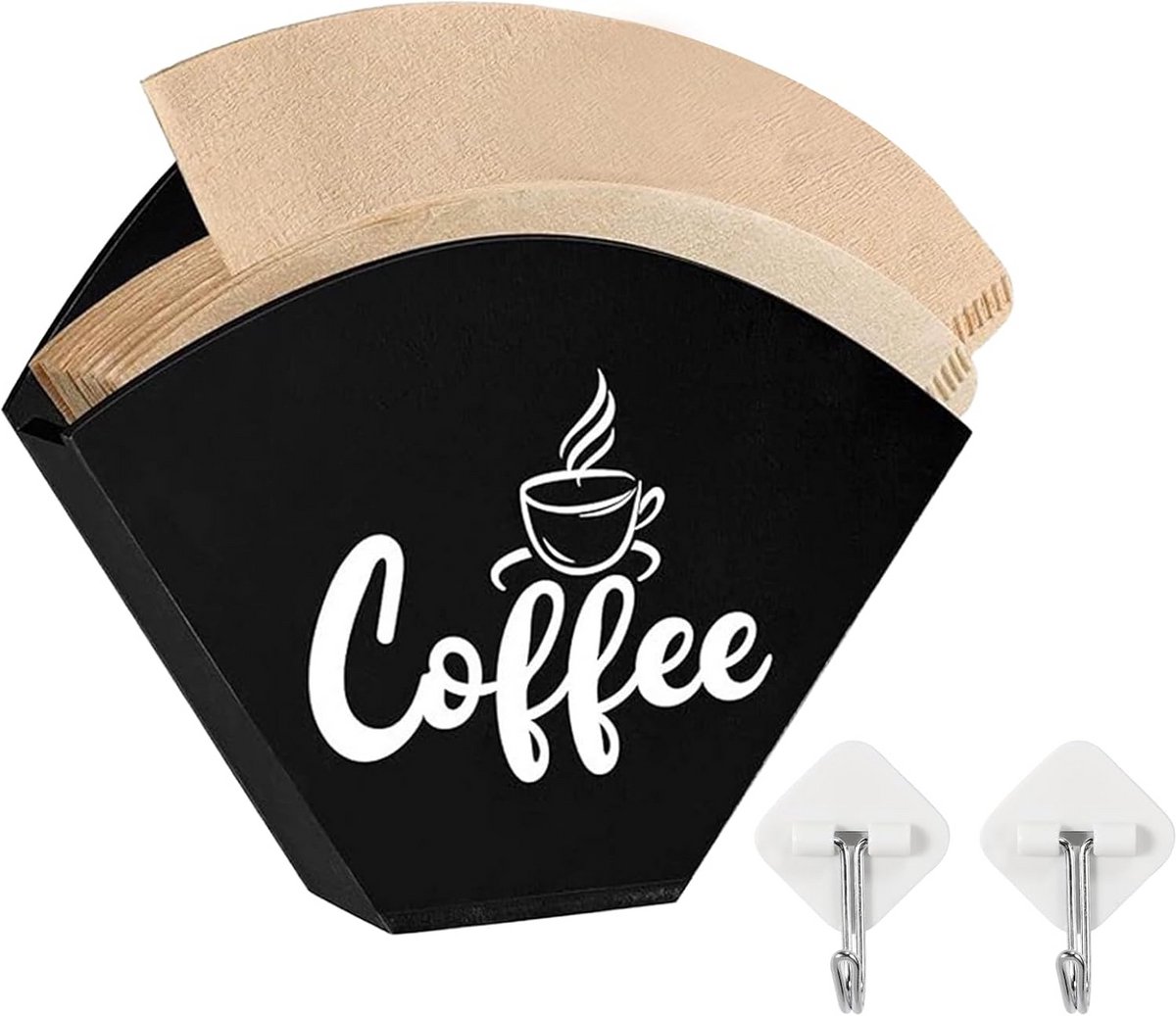 Houten Opbergrek en Houder voor Koffiefilters in Zwart