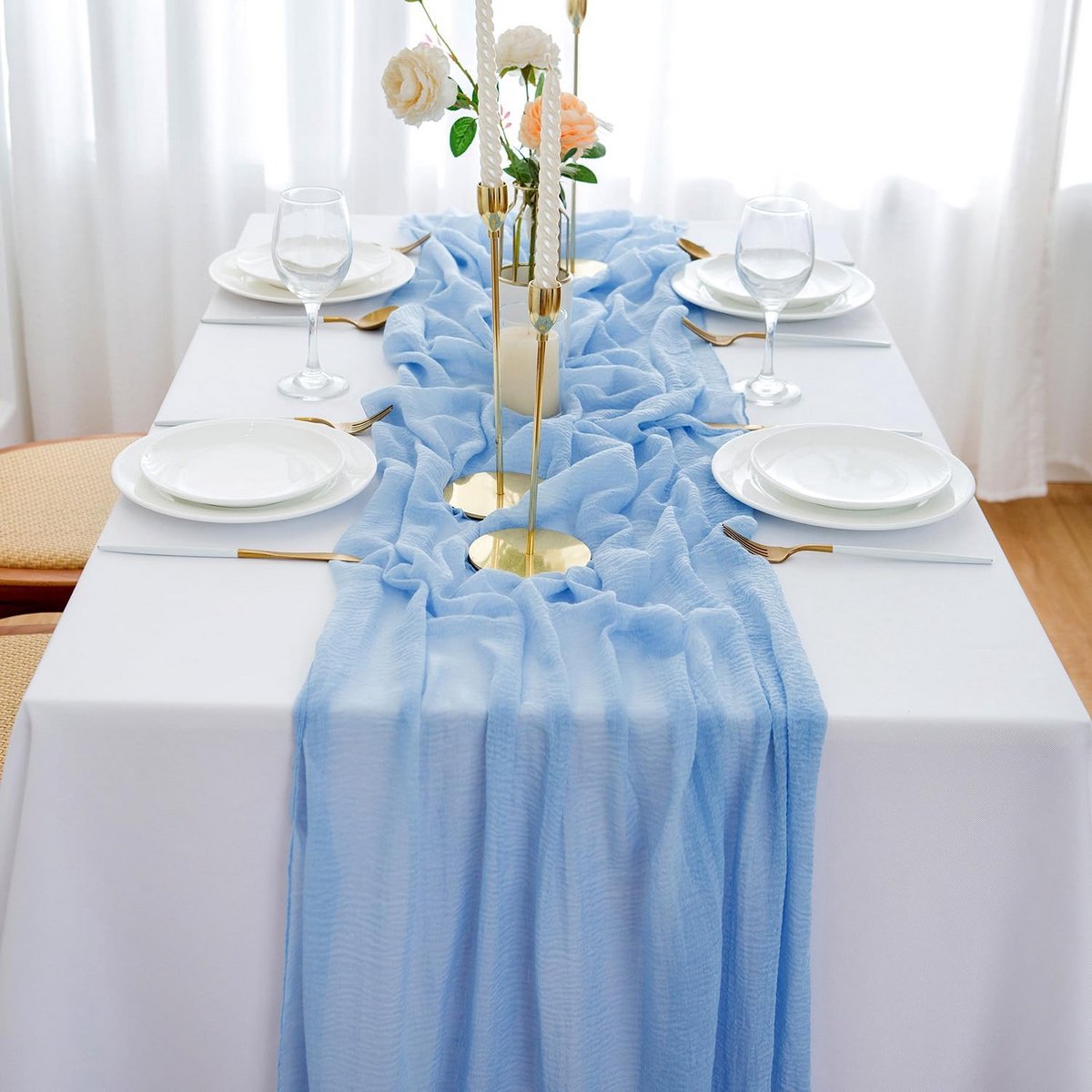 Mousseline Tafelloper Lichtblauw Kaasdoek voor Bruiloft en Feestdecoratie