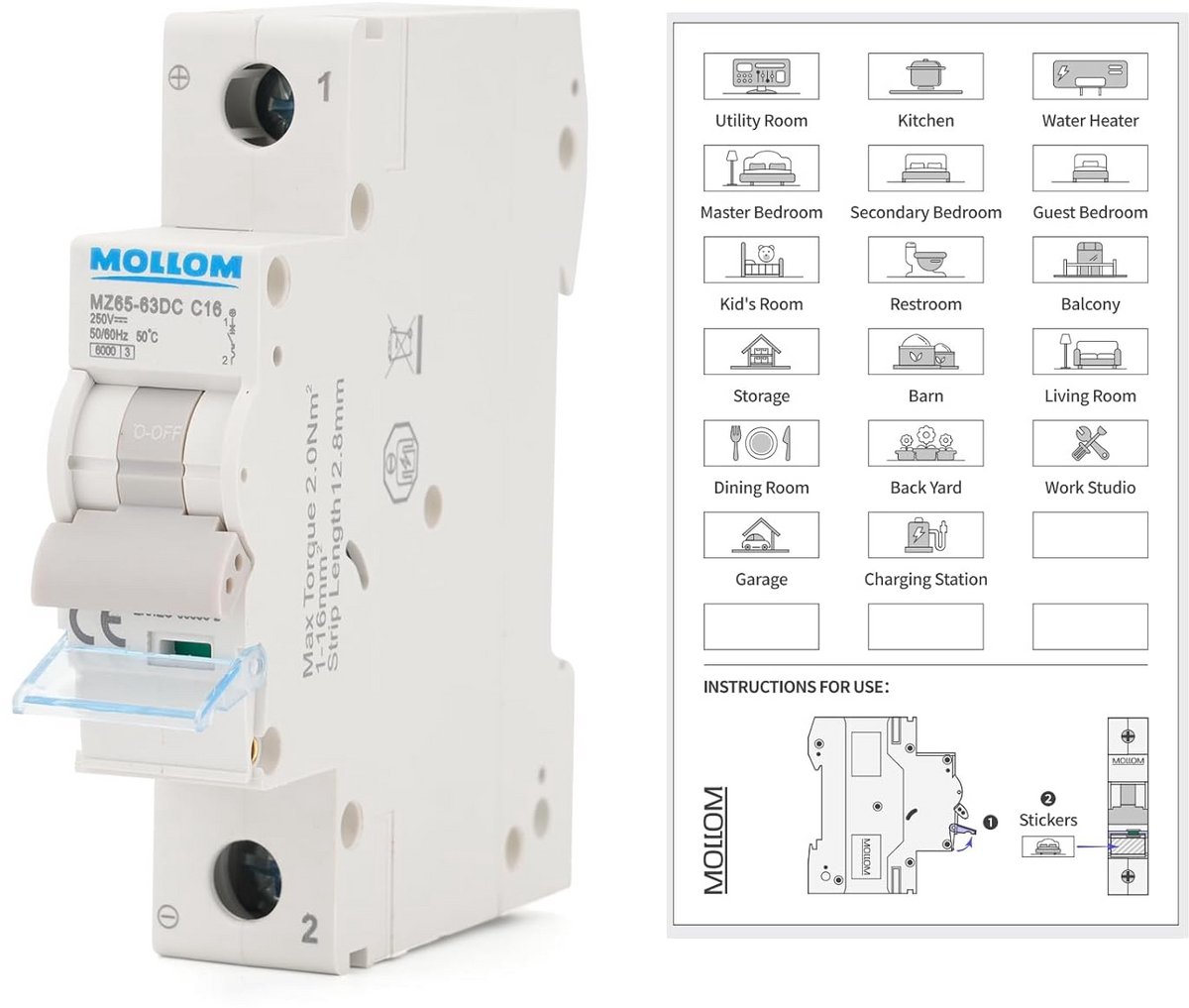 Miniatuur Stroomonderbreker 1-polig 16A C-Karakteristiek voor DC Zonne-PV Systemen