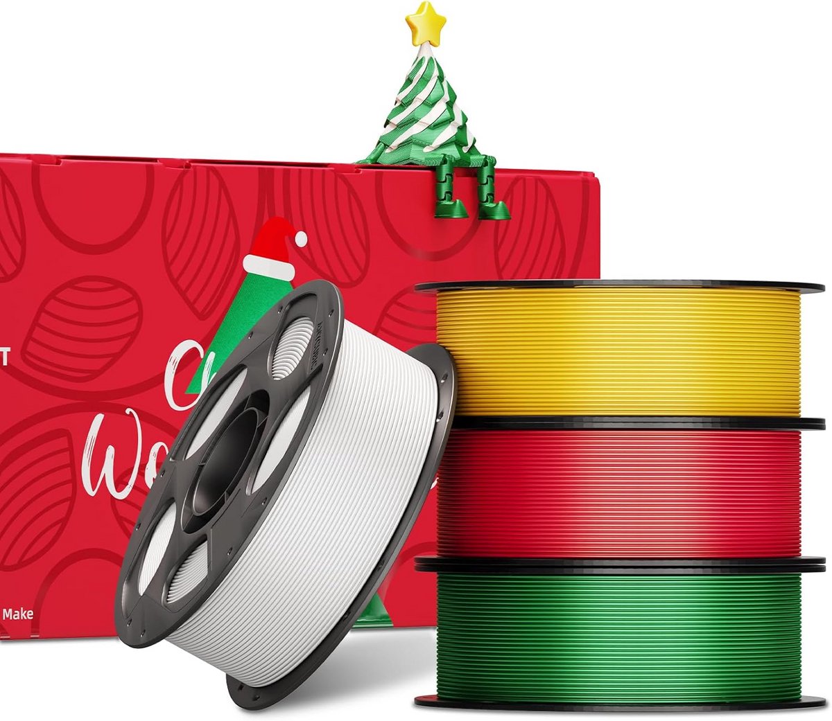 3D Printer Filament Pakket - 4 kg PLA Zijde Effect in Kerstrood, Kerstgroen, Goud en Wit