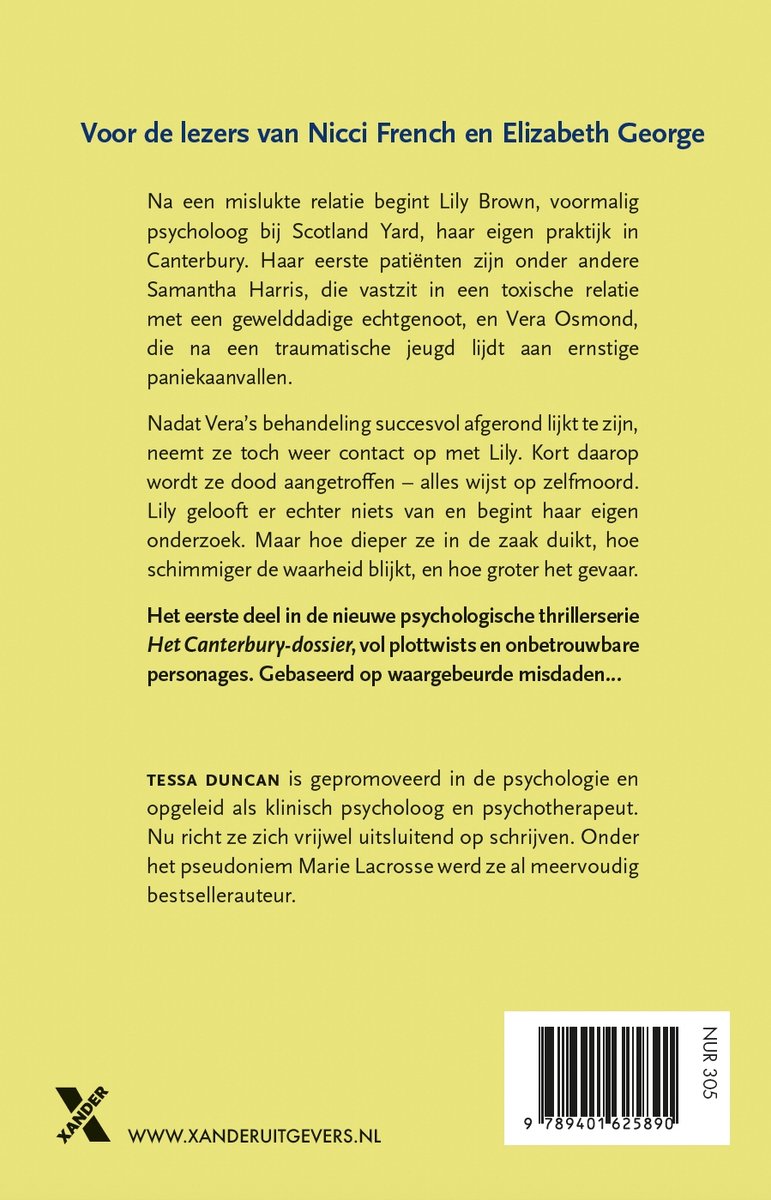 Het Canterbury-dossier - Vergeet me niet - back cover