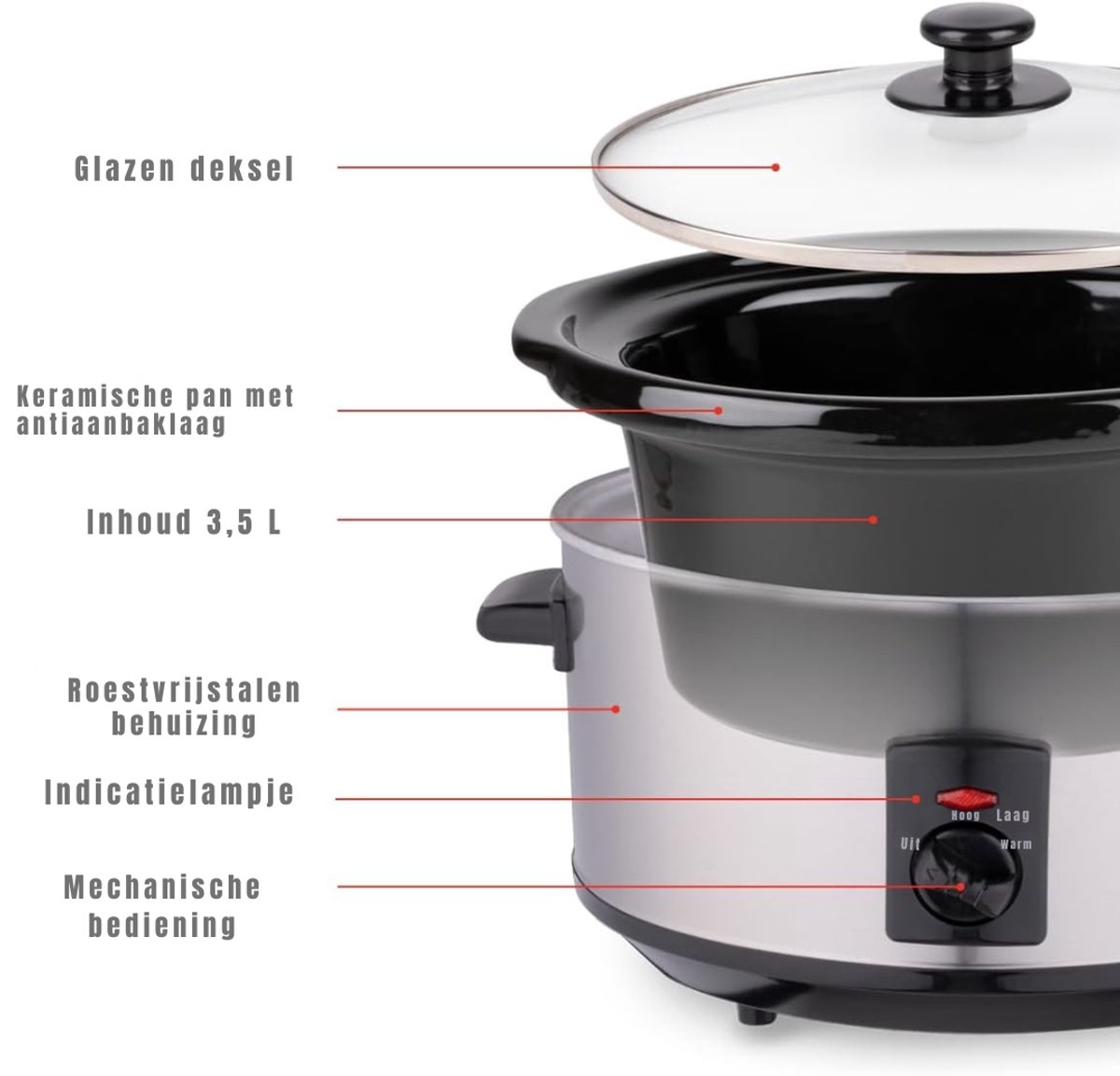 Nexvo® Slowcooker met Timer 33cm - Zilver - afbeelding 2
