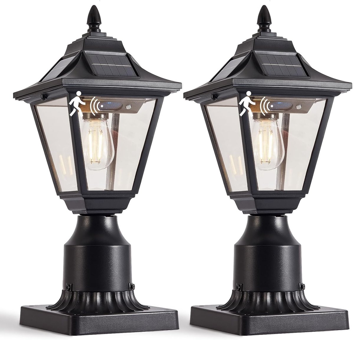 Paal Verlichting - Buitenlampen Set - Tuin Verlichten - Bewegingssensor Waterdicht - 38cm Hoog - Zwart