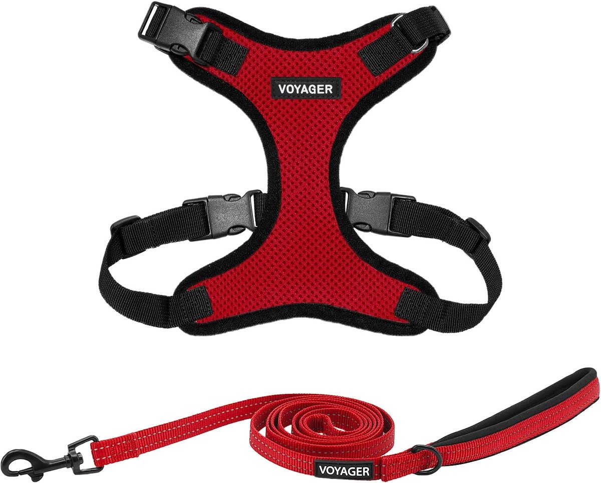Hondentuigje Riem Set - Instap Harnas - Veilig Uitlaten - Reflecterende Details - Groot Formaat - Rood Zwart