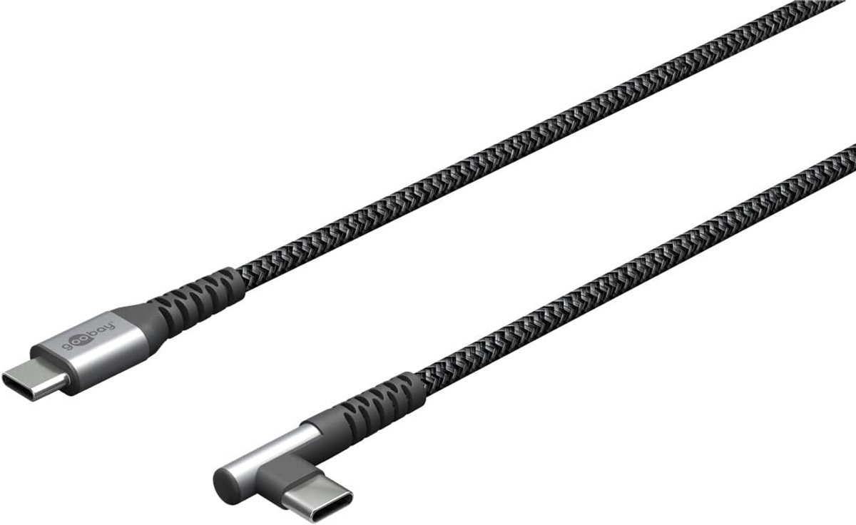 USB C Kabel - Telefoonoplader Kabel - Snel Opladen - 90 Graden Hoek - 0.5 Meter - Grijs