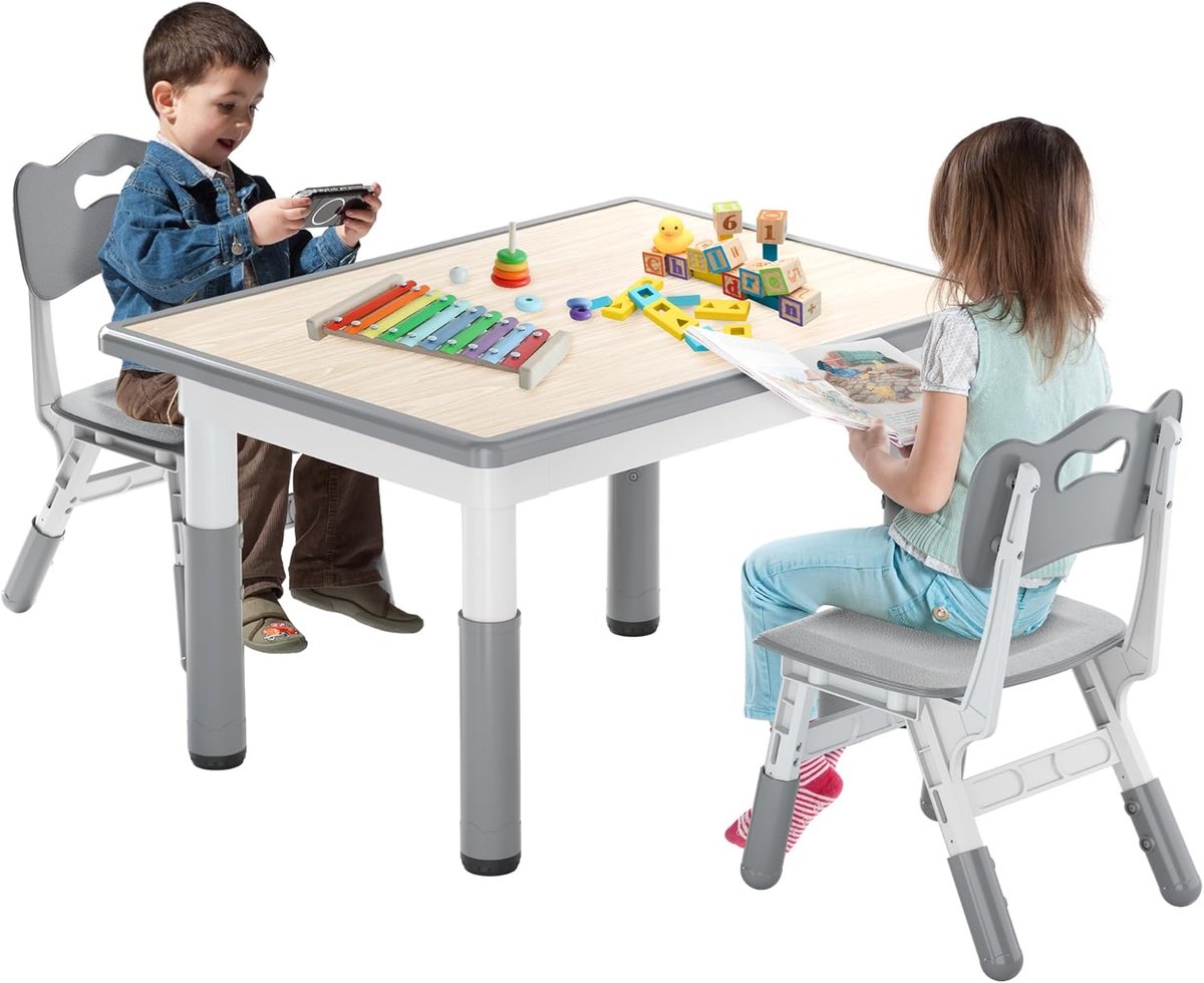 Kindertafel Stoelenset - Kinderzitgroep - Spelen en Leren - In Hoogte Verstelbaar - 80x60c