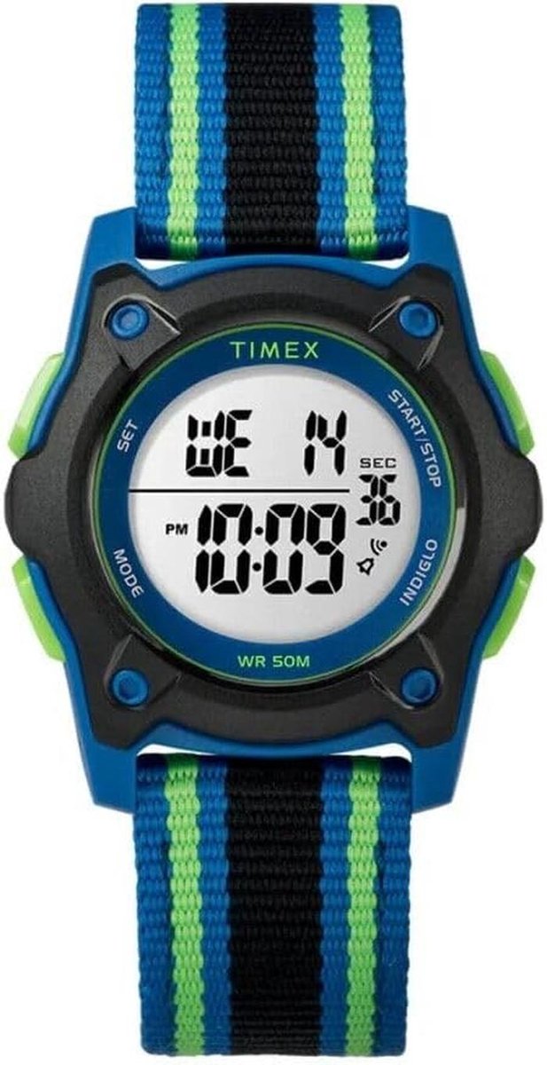 Kinderhorloge Digitaal - Tijd Machine - Dagelijks Gebruik - Verstelbare Nylon Band - 35mm Kast - Blauw Zwart Groen