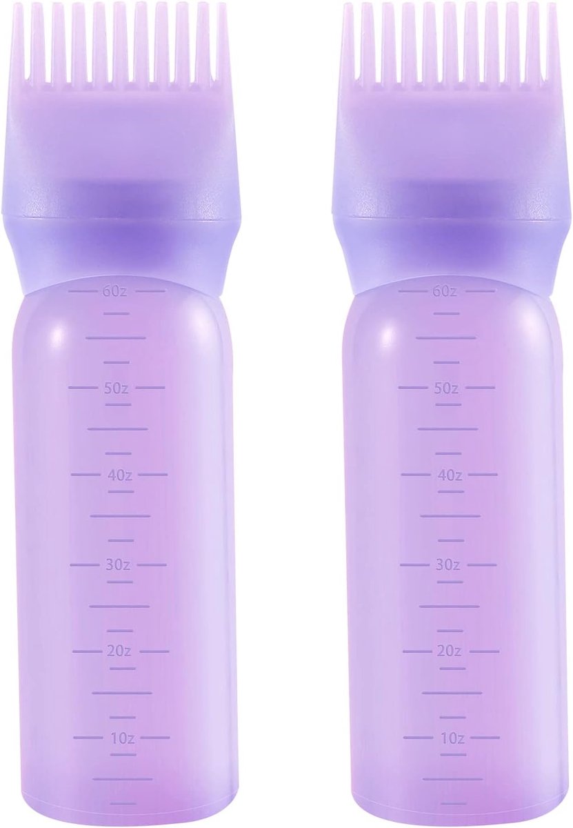 Haarolie Applicator Fles 170 ml, Wortelkam met Schaal voor Haarkleuring en -olie (Paars)