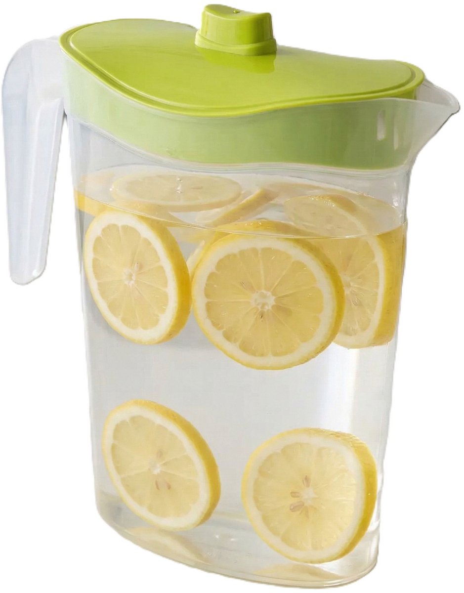 Waterkan/sapkan met afsluitbare deksel in groen - 1,5 liter - kunststof - 9 x 21 cm - Compact formaat voor in koelkastdeur