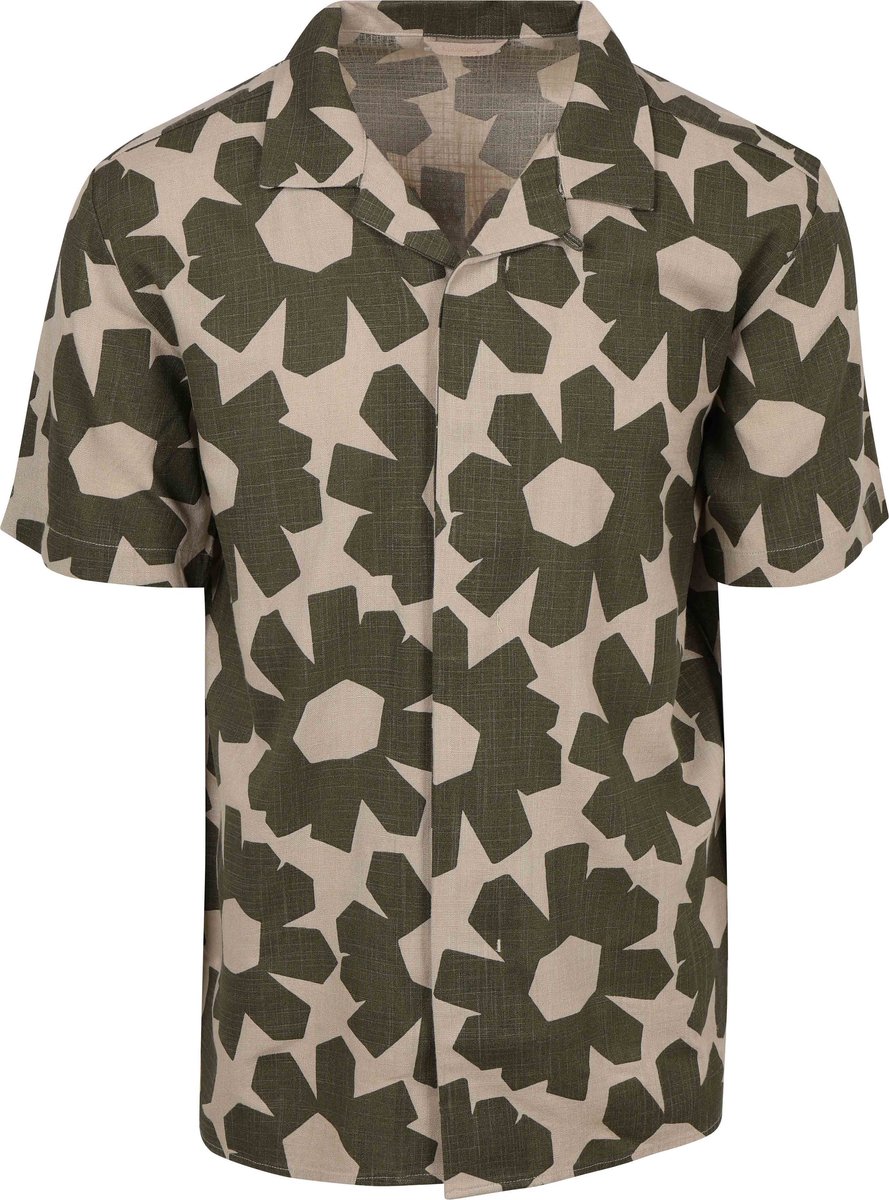 KnowledgeCotton Apparel Short Sleeve Shirt Linen Blend Olive - Maat M - Heren