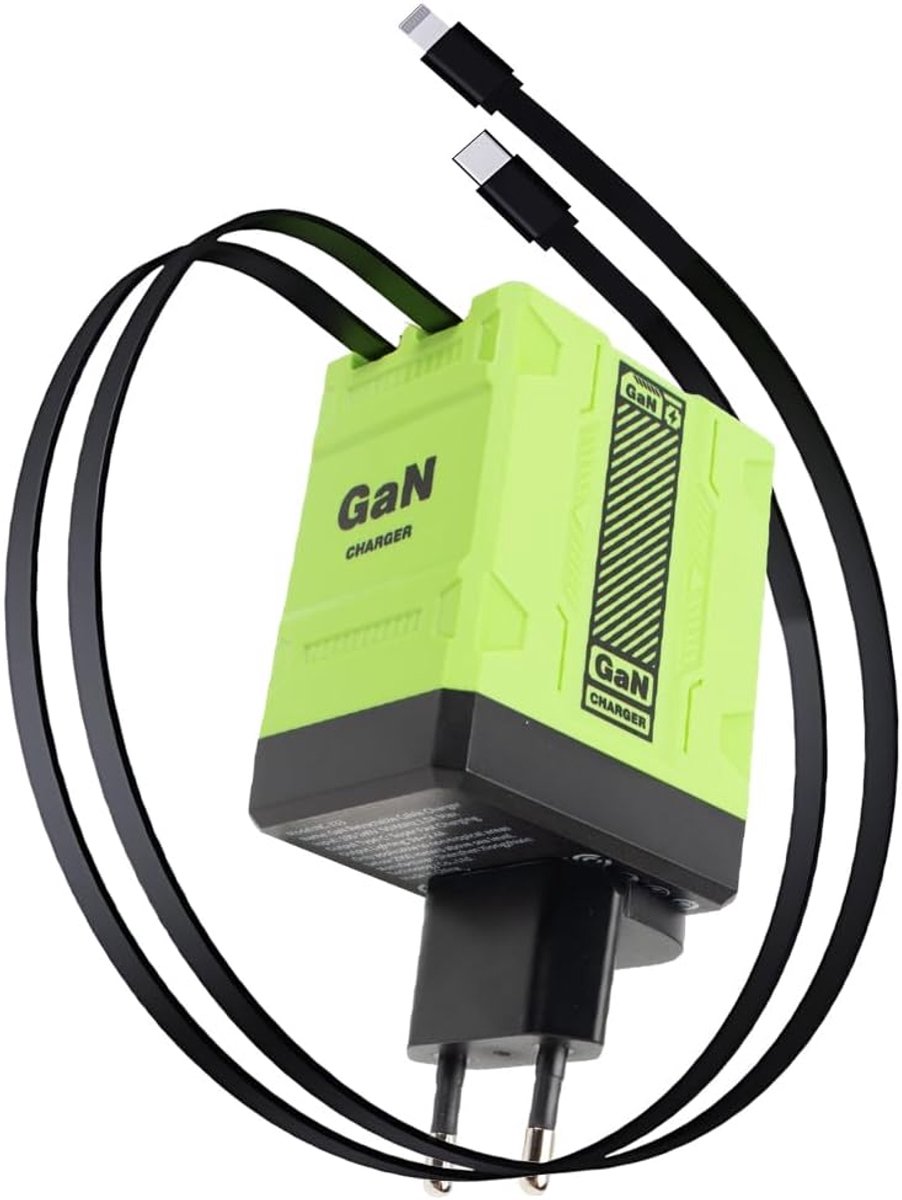 Oplaadstation - Snellader - Onderweg Laden - 2 Kabels Ingetrokken - 80cm Kabel - Groen