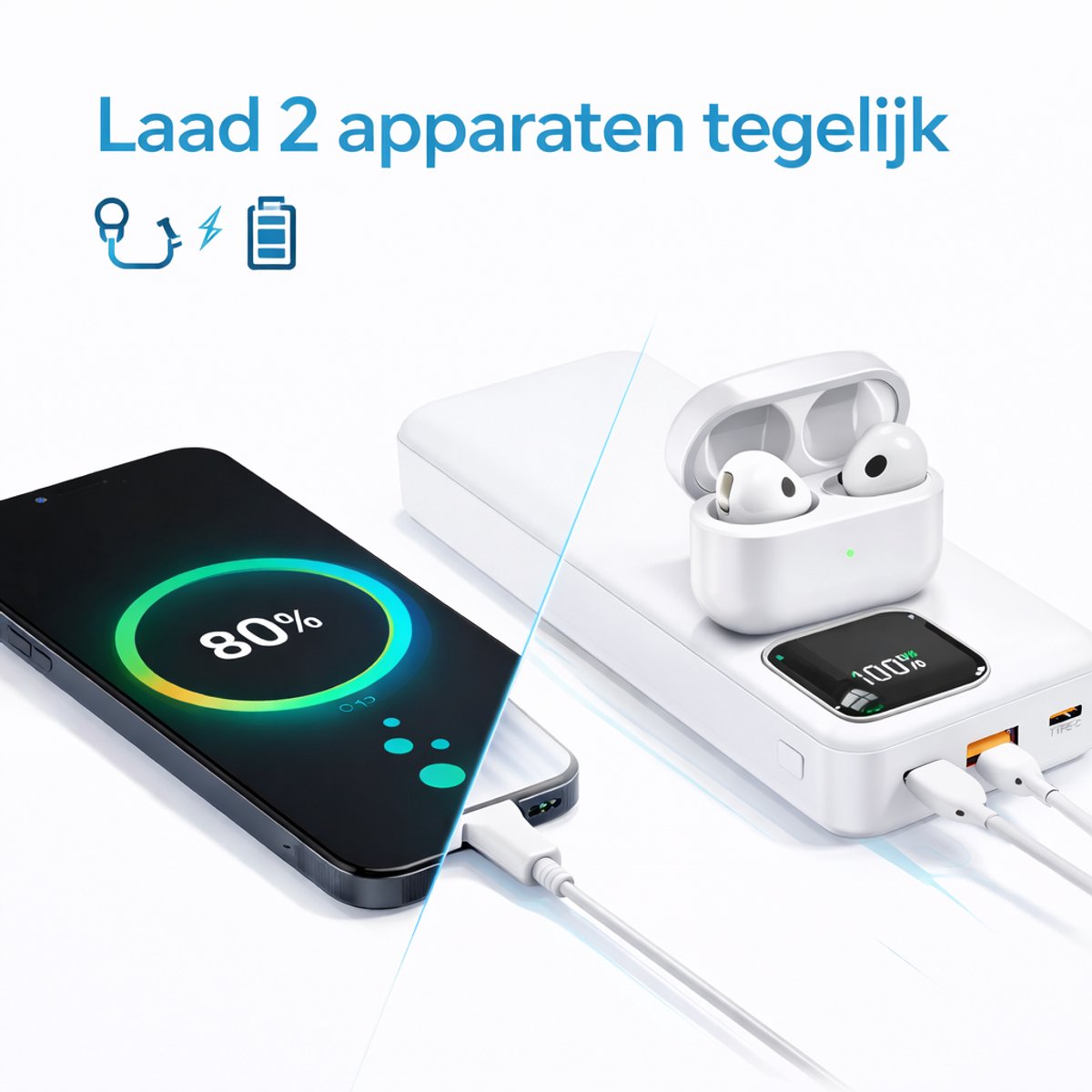 Powerbank 30.000 mAh - 22.5W Snellader - Led Display - 2 - afbeelding 3