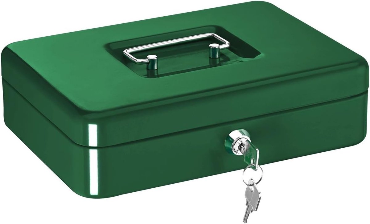 Geldcassette - Opbergkistje - Veilig Geld Bewaren - Inklapbare Draaggreep - 25x17x7.5cm - Groen